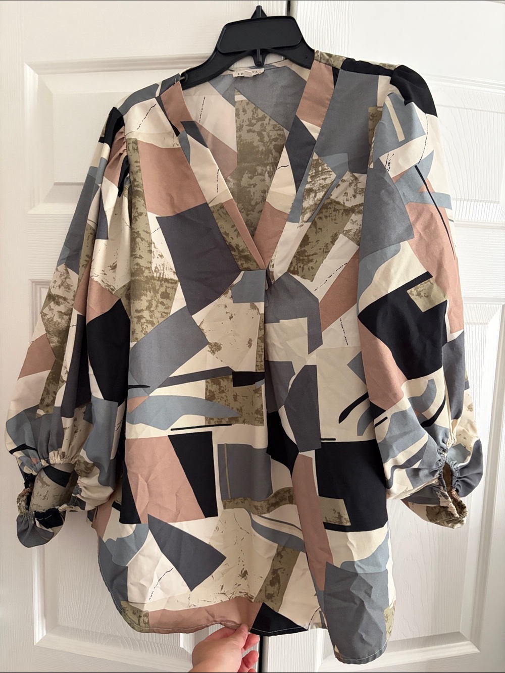 Womens Abstract Print V-Neck Blouse  - Multi